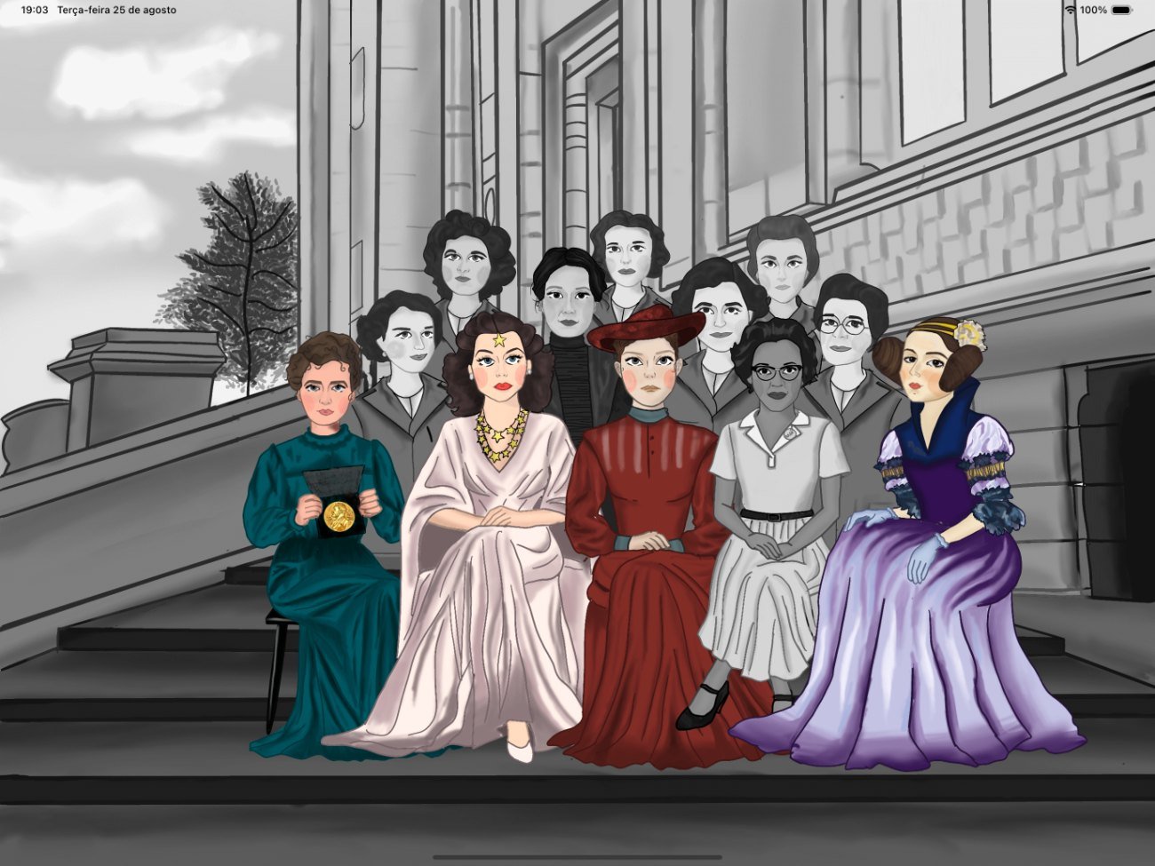 Hidden Stories, illustrated scene of women in science and technology