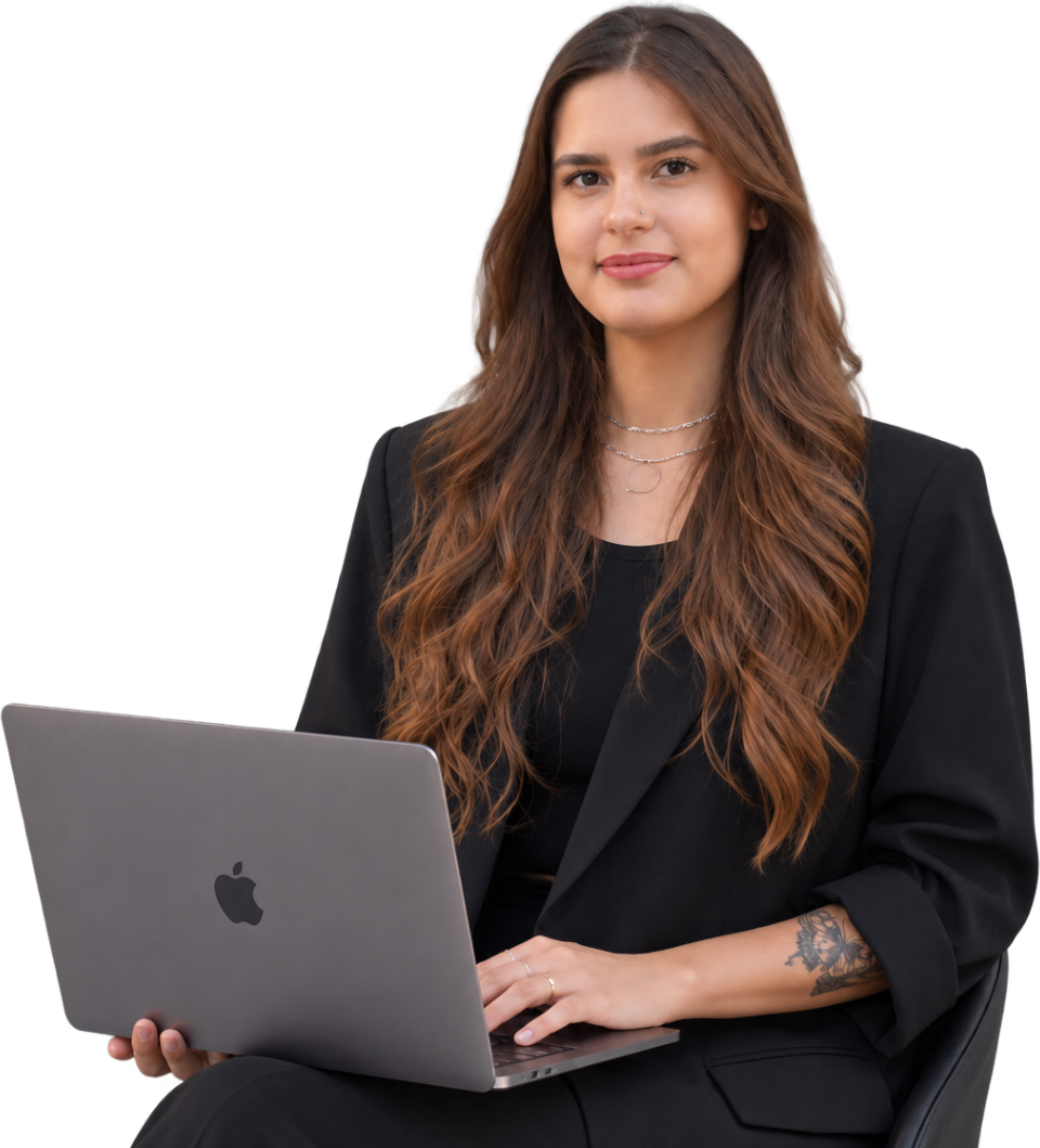 Mirelle Sine working on a MacBook